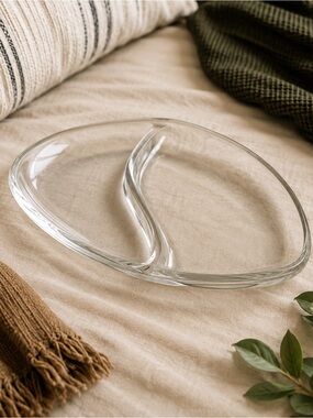 Vintage Mid Century Clear Glass Divided Candy Relish Dish Teardrop